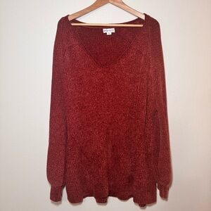 Ava & Viv 4X Burnt Orange Oversized V-Neck Cozy Knit Sweater